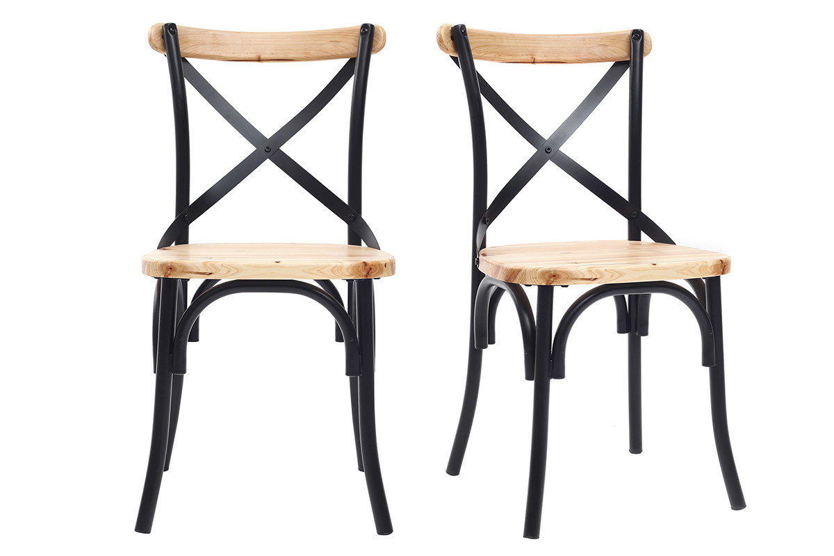 Set di 2 sedie industriali in metallo nero e legno JAKE