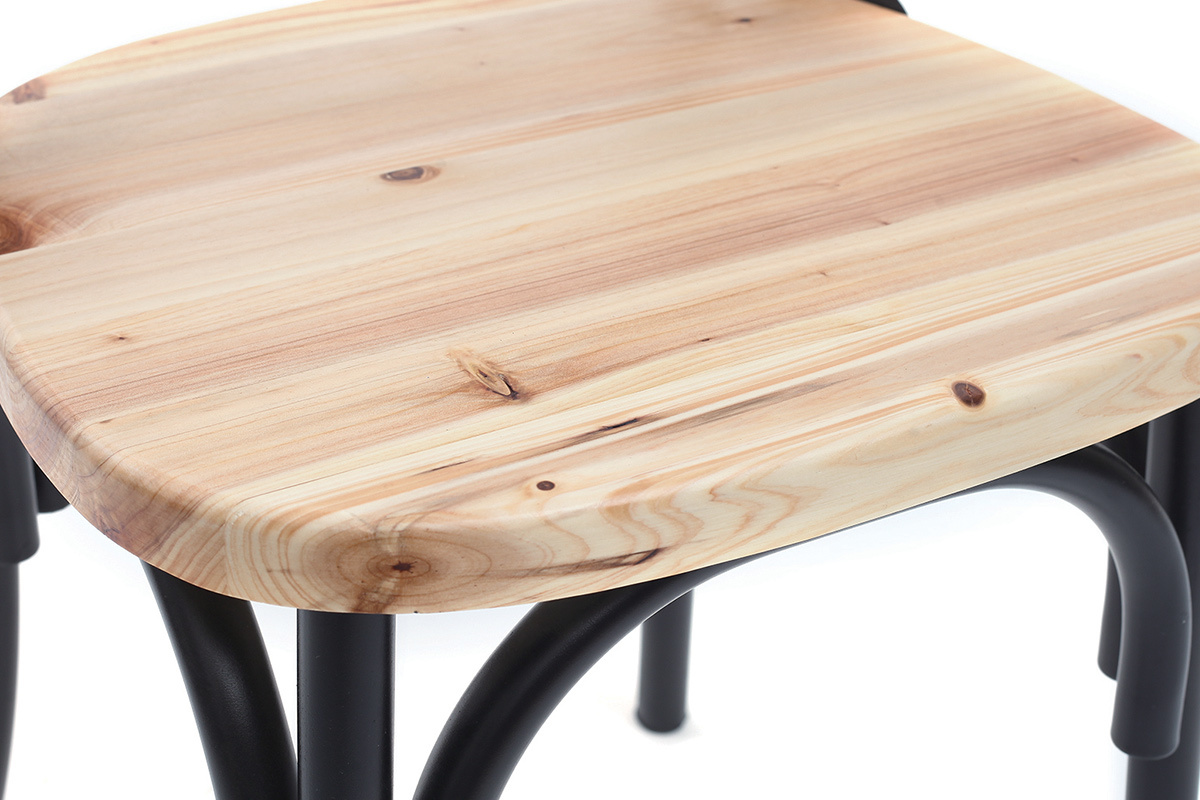 Set di 2 sedie industriali in metallo nero e legno JAKE