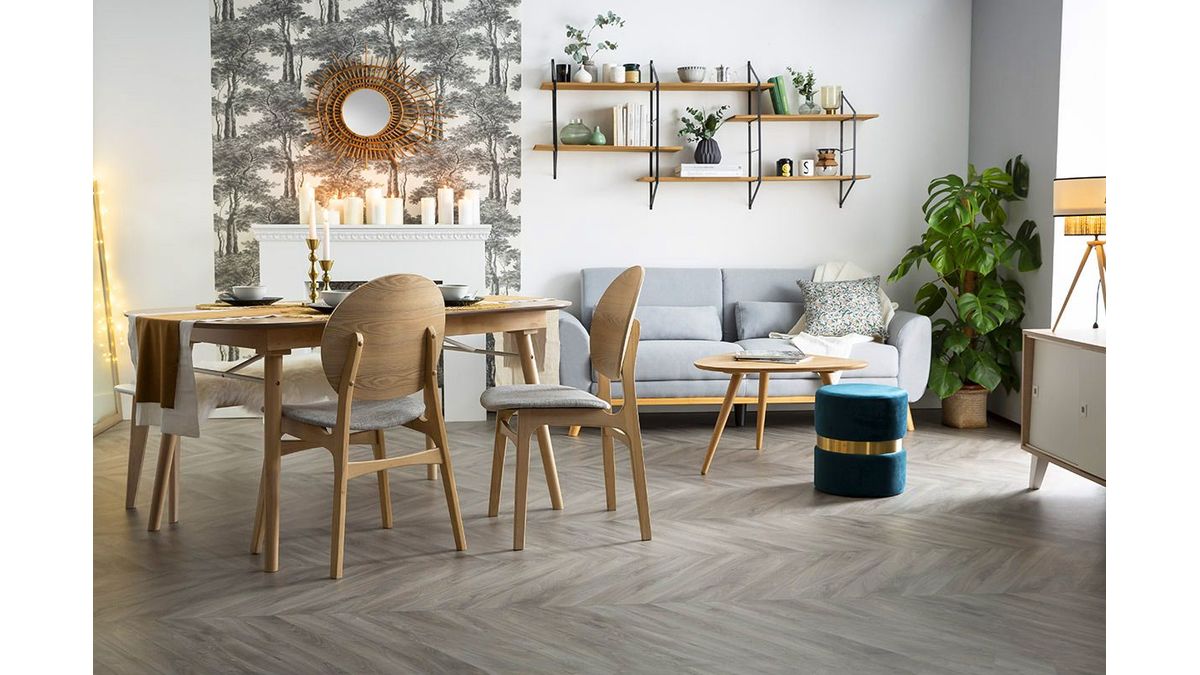 Set di 2 sedie scandinave in legno chiaro e tessuto grigio ELTON