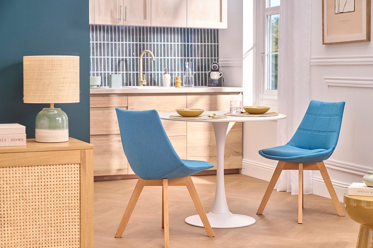 Set di 2 sedie scandinave in tessuto blu anatra MATILDE