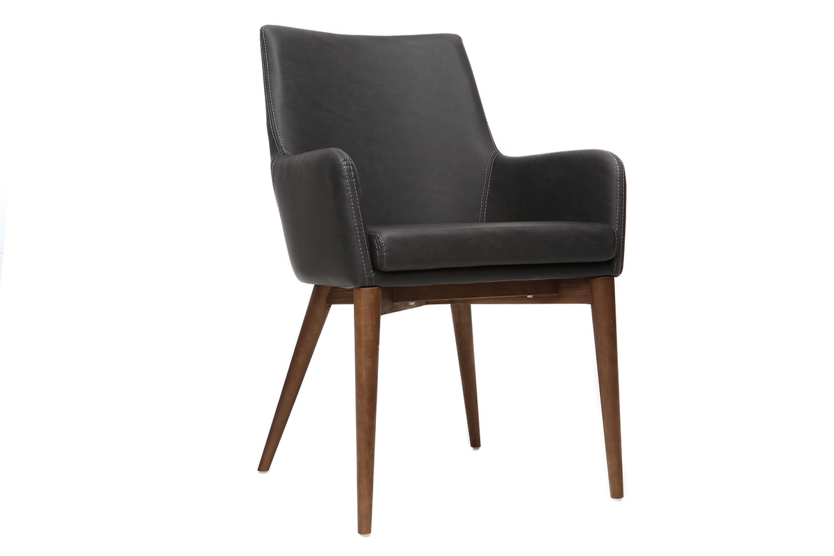 Set di 2 sedie vintage PU nero e legno SHANA