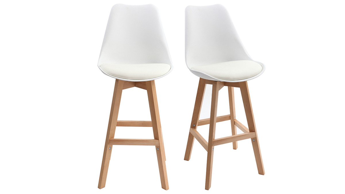 Set di 2 sgabelli da bar design bianco e legno 65cm PAULINE