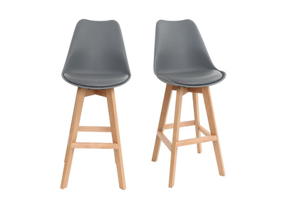 Set di 2 sgabelli da bar design colore grigio e legno PAULINE - Set di 2 sgabelli da bar design colore grigio e legno PAULINE