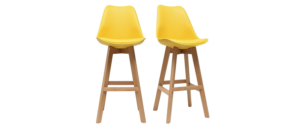 Set di 2 sgabelli da bar design giallo e legno 65cm PAULINE