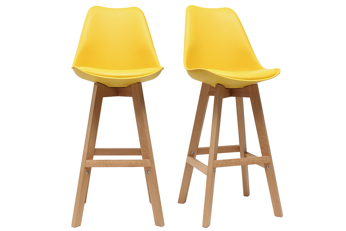 Set di 2 sgabelli da bar design giallo e legno 65cm PAULINE