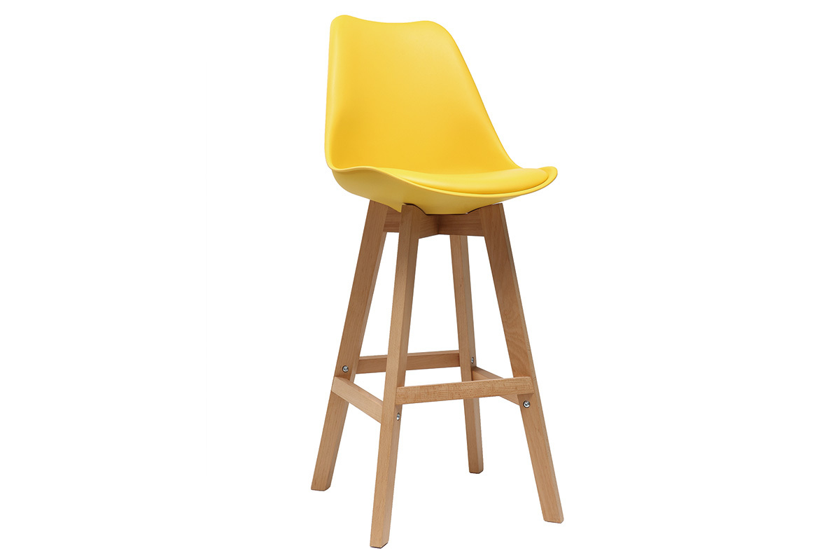 Set di 2 sgabelli da bar design giallo e legno 65cm PAULINE