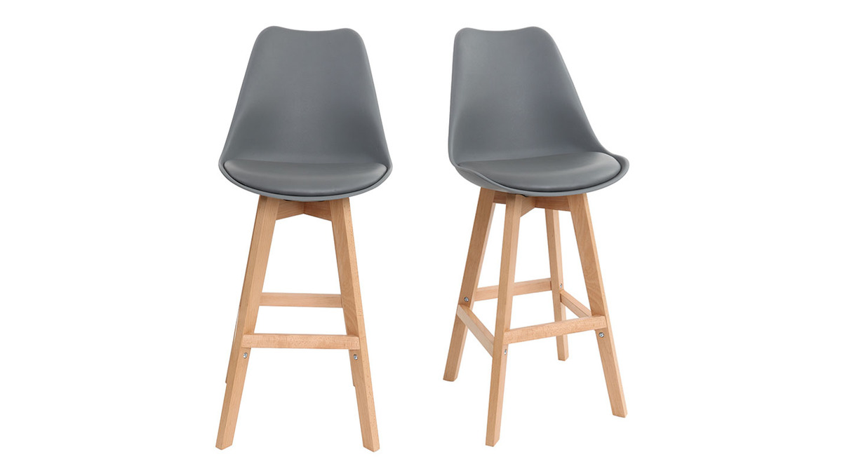 Set di 2 sgabelli da bar design grigio scuro e legno 65cm PAULINE