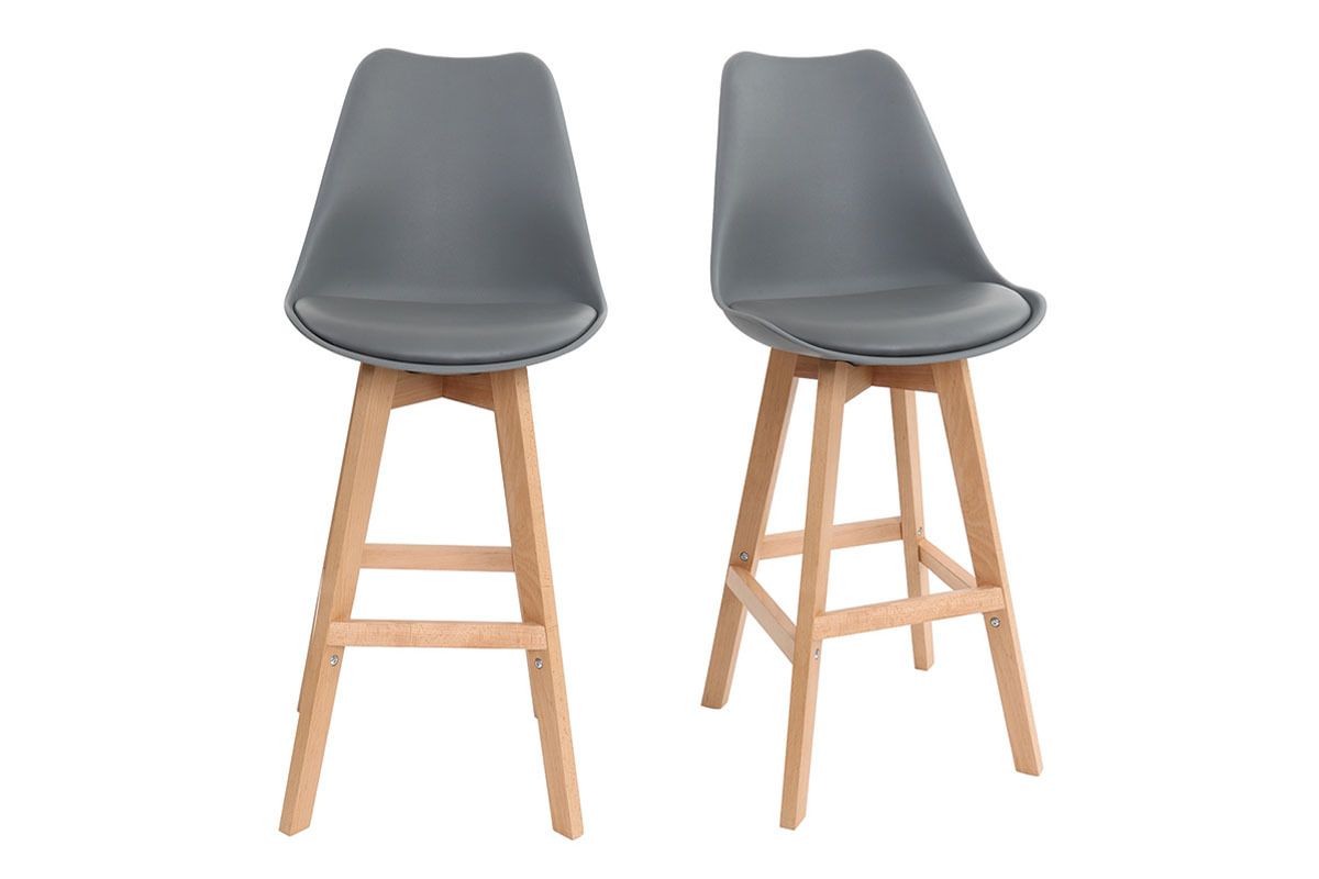 Set di 2 sgabelli da bar design grigio scuro e legno 65cm PAULINE