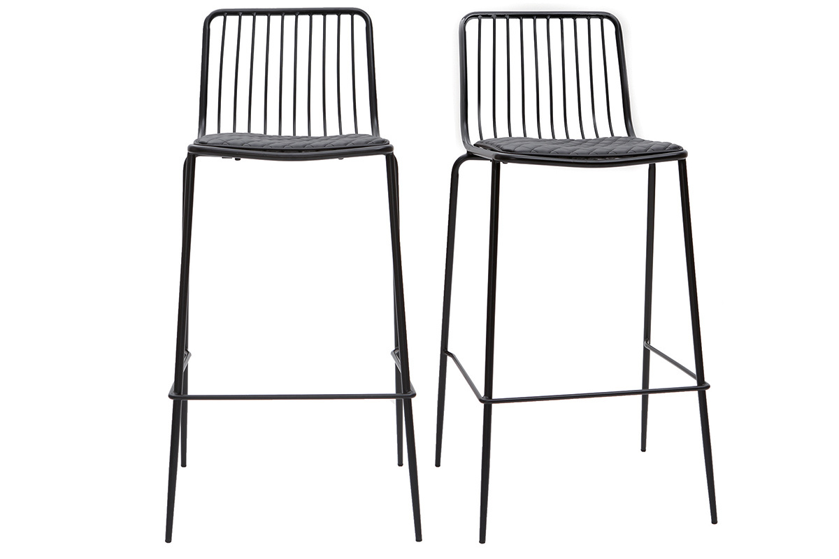 Set di 2 sgabelli da bar design in metallo nero con cuscino 75 cm FEELING