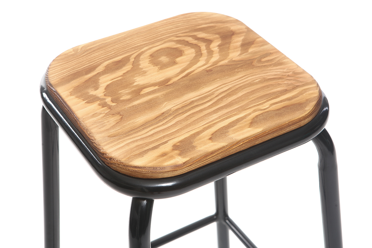 Set di 2 sgabelli da bar design nero e legno scuro 65 cmMEMPHIS