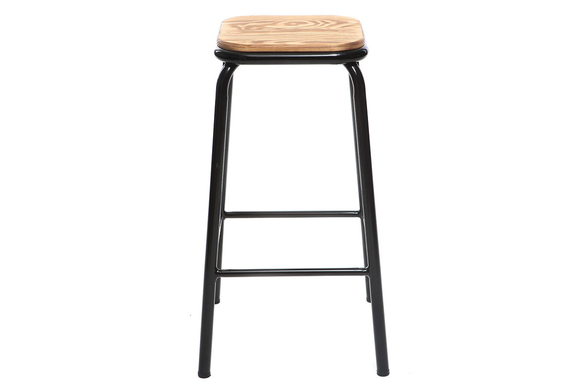 Set di 2 sgabelli da bar design nero e legno scuro 65 cmMEMPHIS