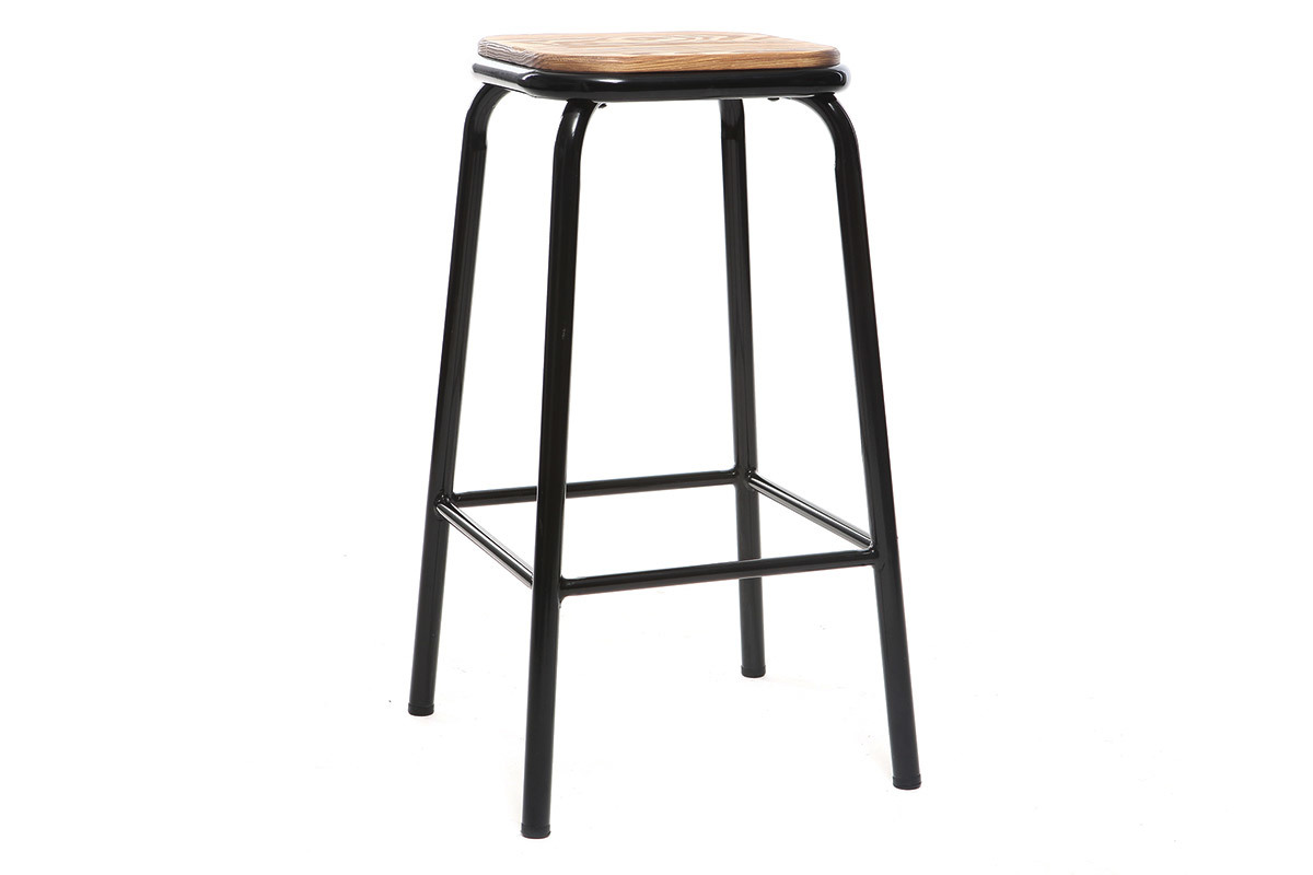 Set di 2 sgabelli da bar design nero e legno scuro 65 cmMEMPHIS