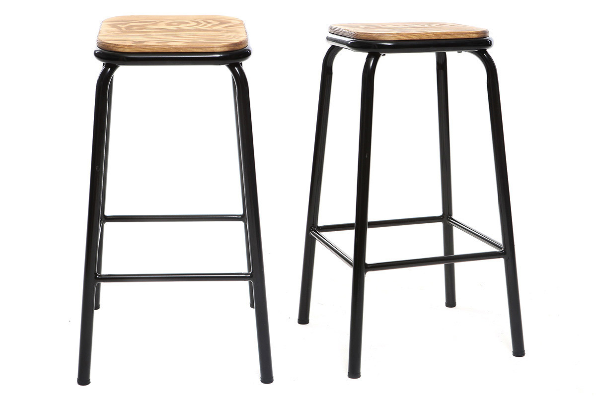 Set di 2 sgabelli da bar design nero e legno scuro 65 cmMEMPHIS