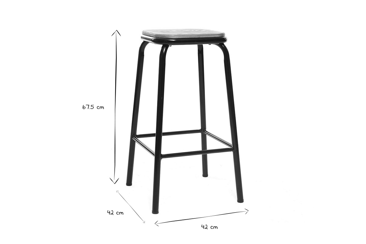 Set di 2 sgabelli da bar design nero e legno scuro 65 cmMEMPHIS