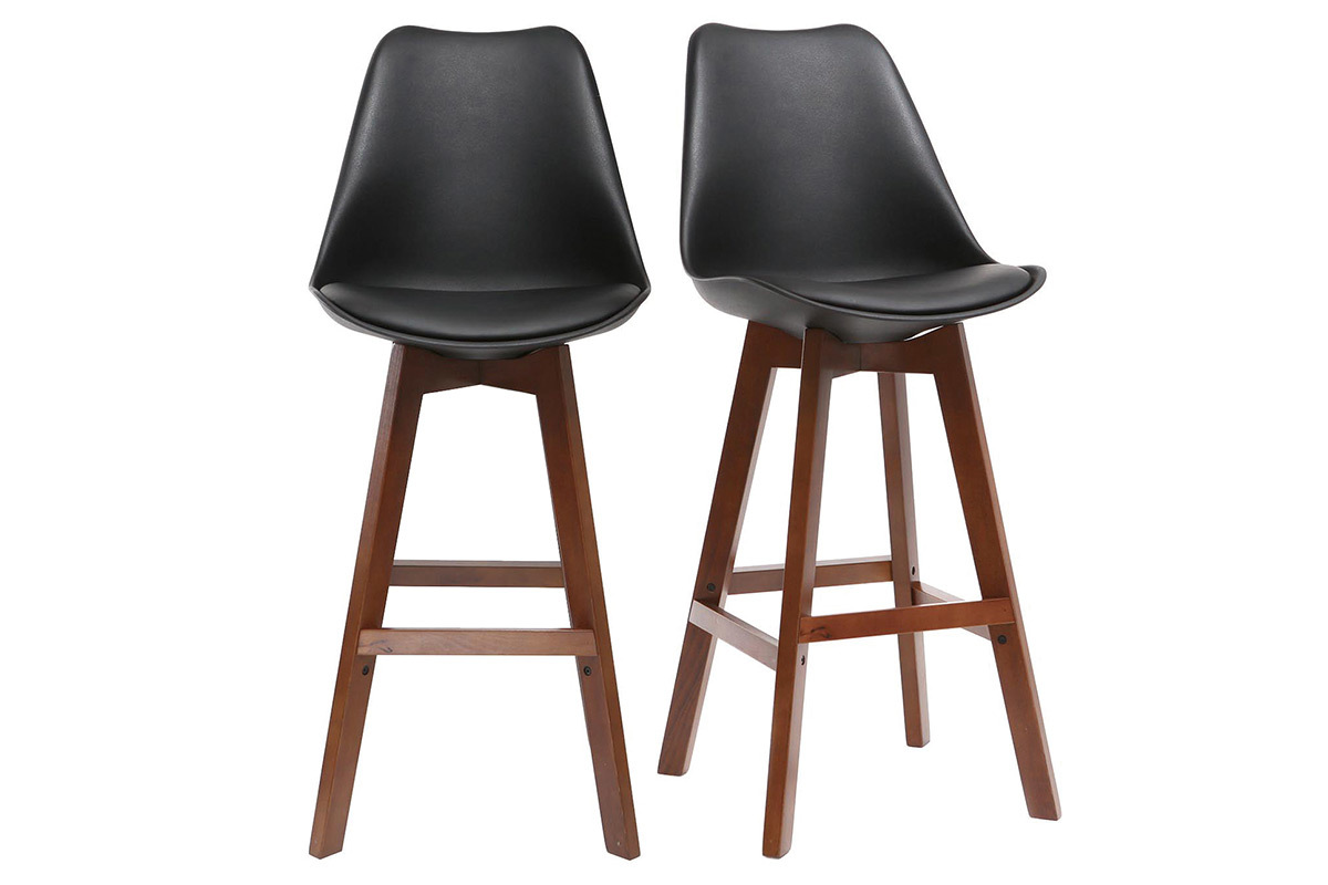 Set di 2 sgabelli da bar design nero e noce 65cm PAULINE