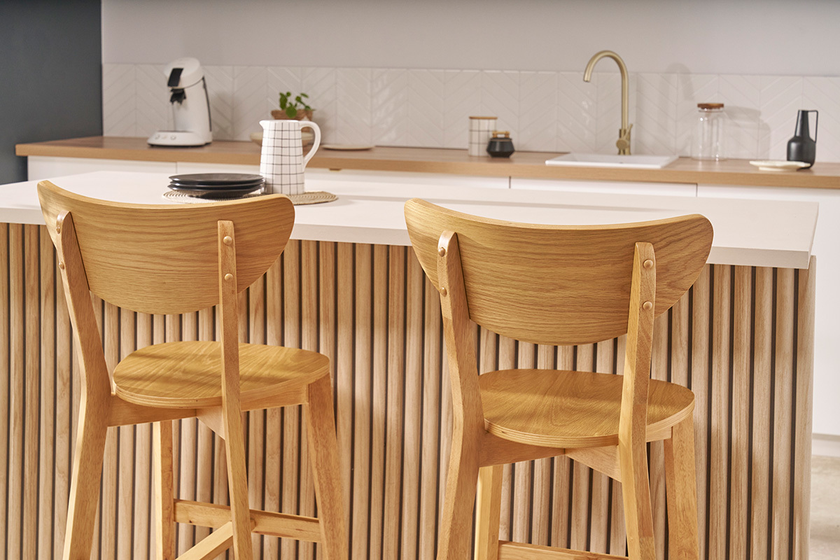 Set di 2 sgabelli da bar in stile scandinavo quercia LEENA
