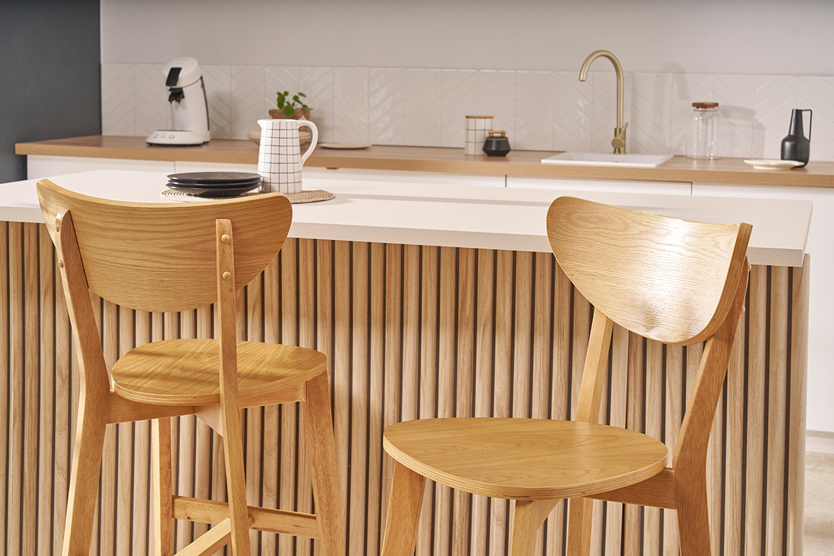 Set di 2 sgabelli da bar in stile scandinavo quercia LEENA