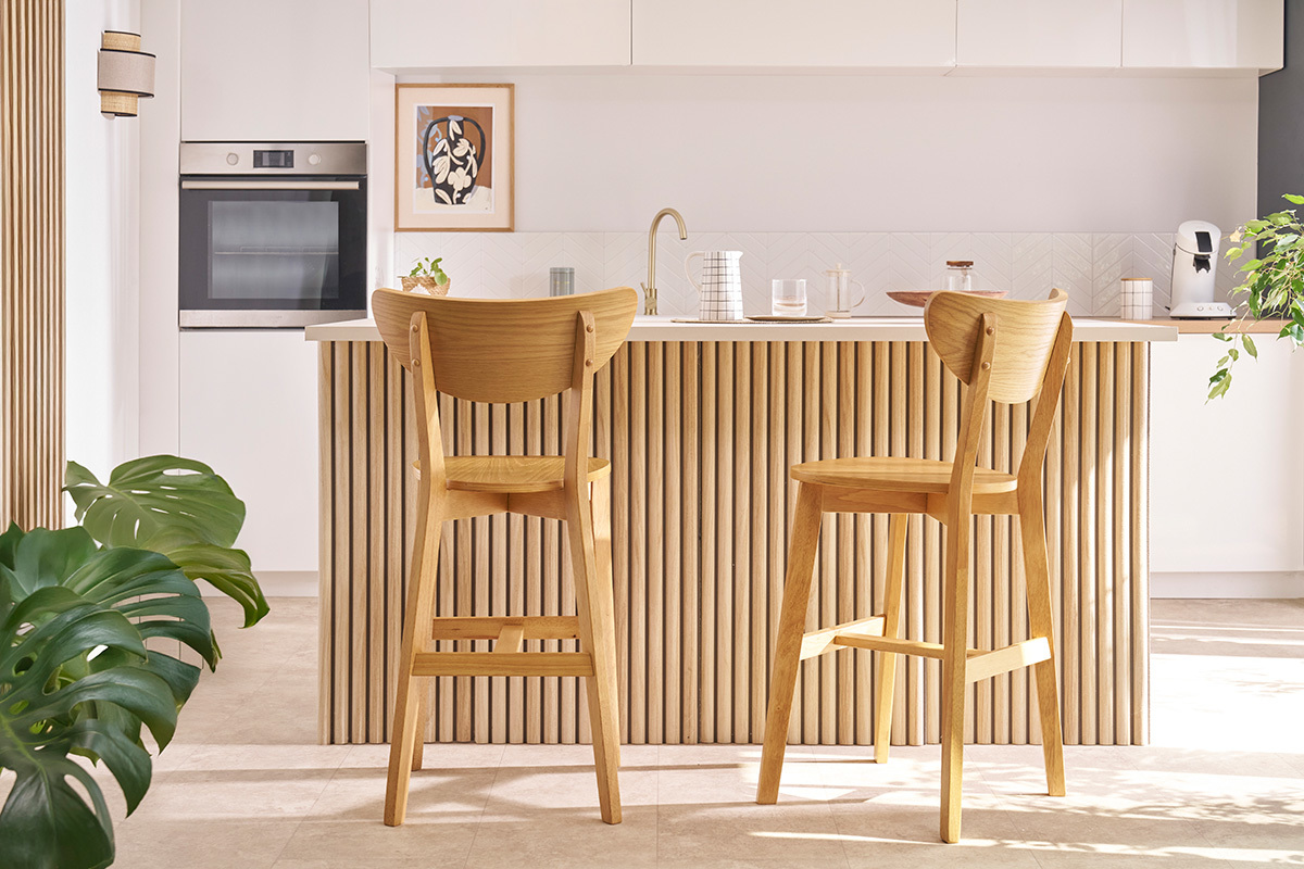 Set di 2 sgabelli da bar in stile scandinavo quercia LEENA