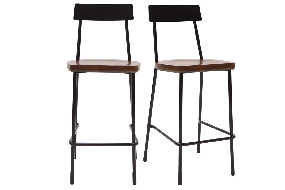 Set di 2 sgabelli da bar industriali metallo e legno nero 65 cm OUDIN