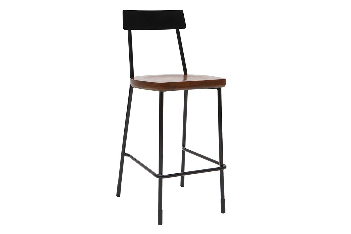 Set di 2 sgabelli da bar industriali metallo e legno nero 65 cm OUDIN