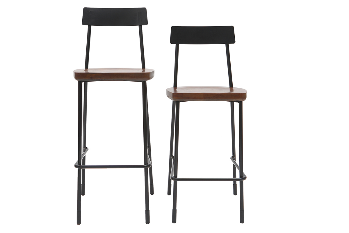 Set di 2 sgabelli da bar industriali metallo e legno nero 65 cm OUDIN