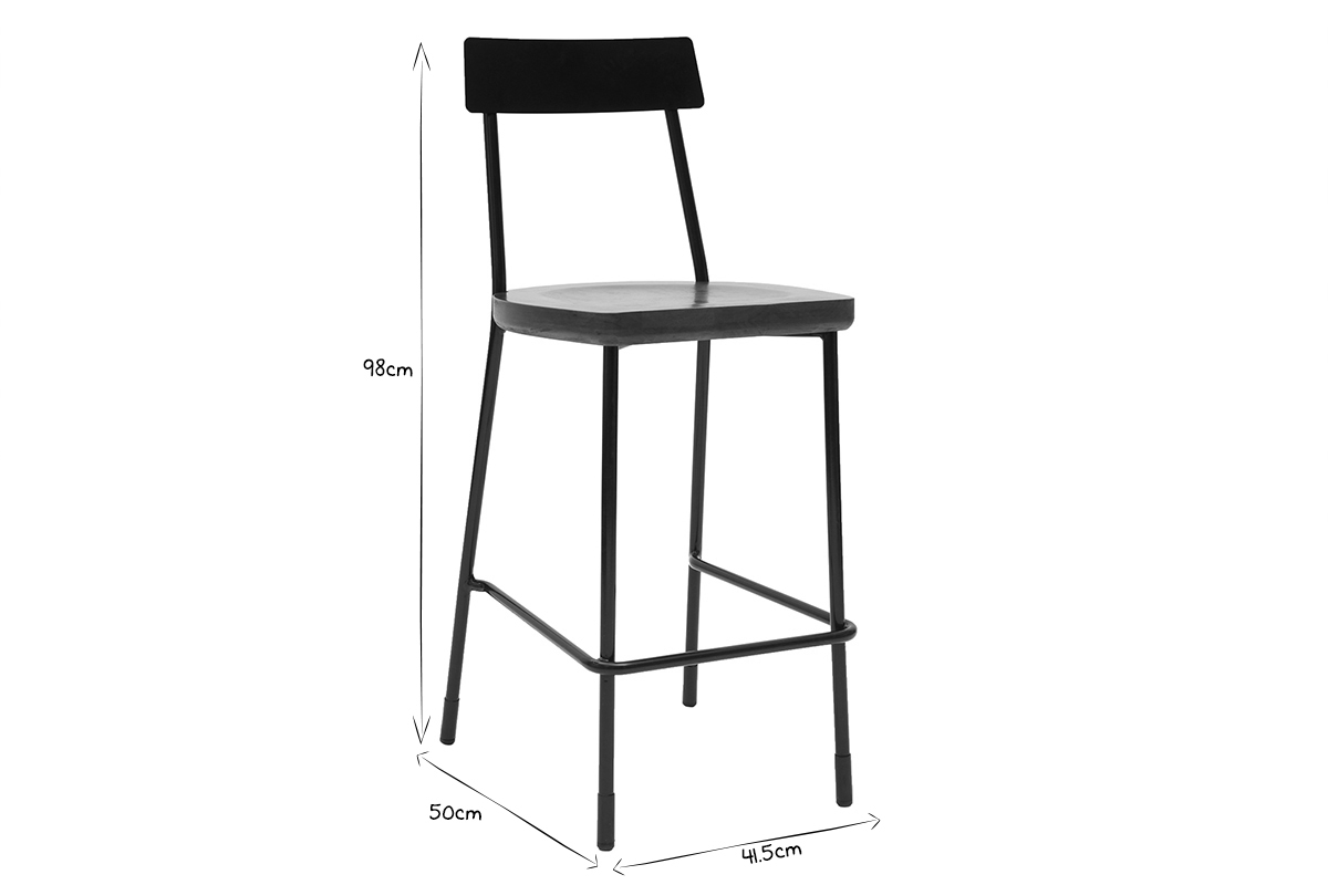Set di 2 sgabelli da bar industriali metallo e legno nero 65 cm OUDIN