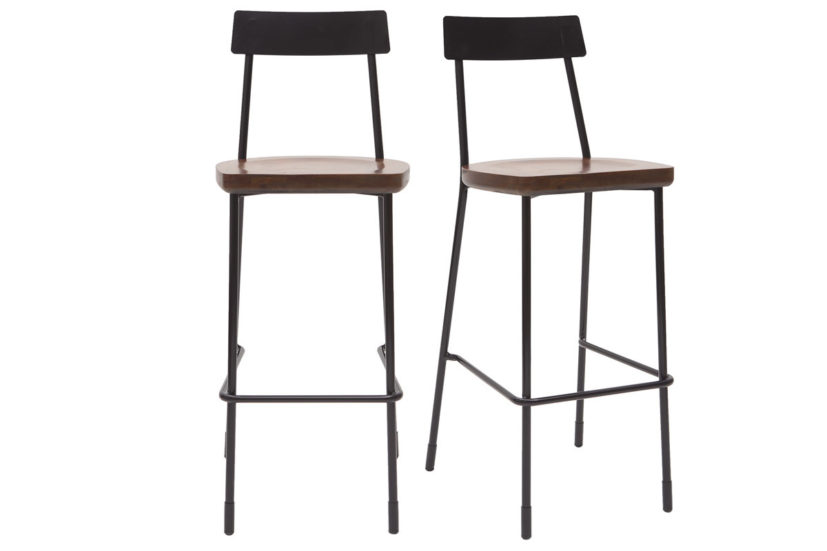 Set di 2 sgabelli da bar industriali metallo e legno nero 75 cm OUDIN