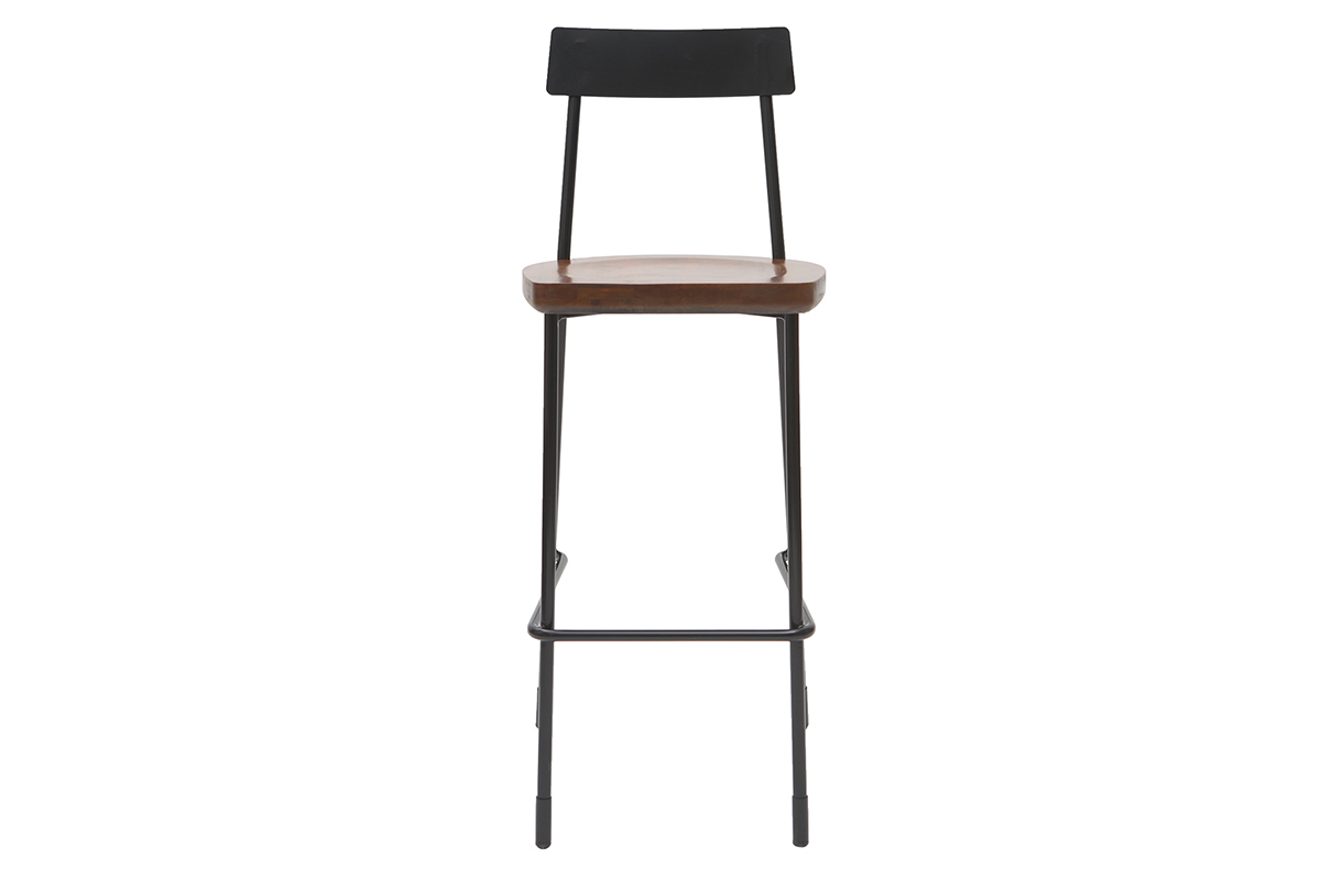 Set di 2 sgabelli da bar industriali metallo e legno nero 75 cm OUDIN