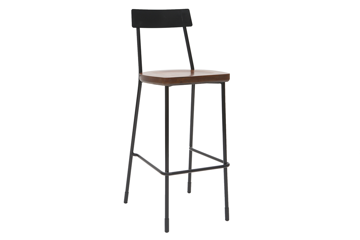 Set di 2 sgabelli da bar industriali metallo e legno nero 75 cm OUDIN