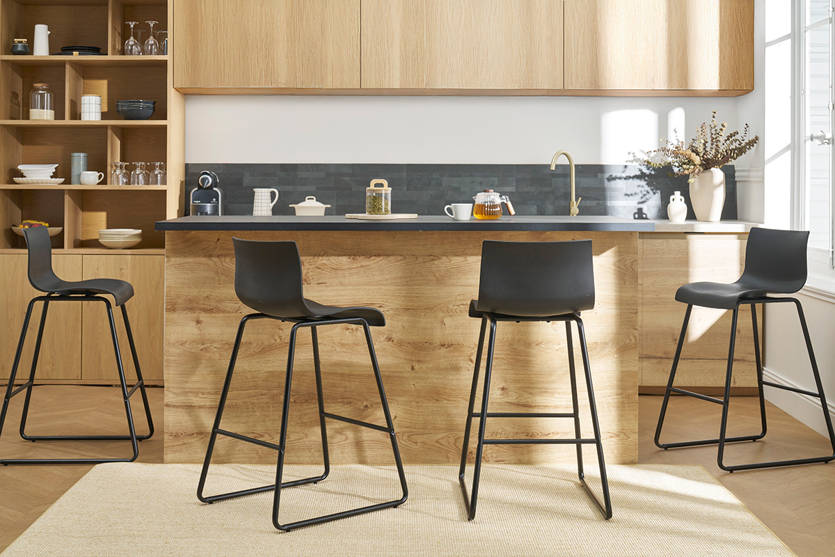 Set di 2 sgabelli da bar metallo e PP nero 65 cm ONA