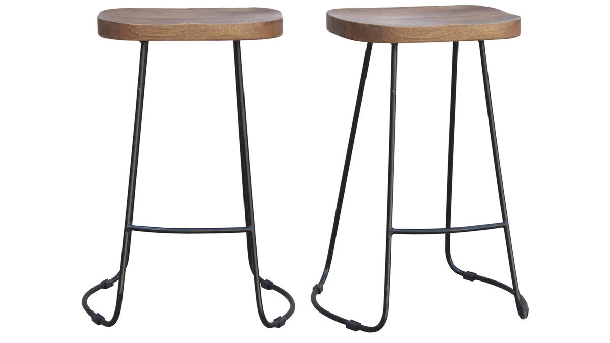 Set di 2 sgabelli da bar metallo nero e legno H65cm RUNKO