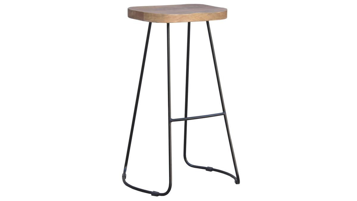 Set di 2 sgabelli da bar metallo nero e legno H75cm RUNKO