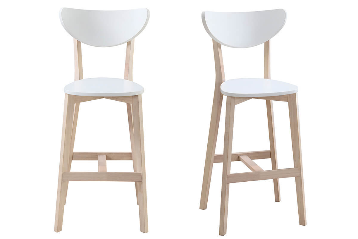 Set di 2 sgabelli da bar scandinavo bianco e legno 65cm LEENA
