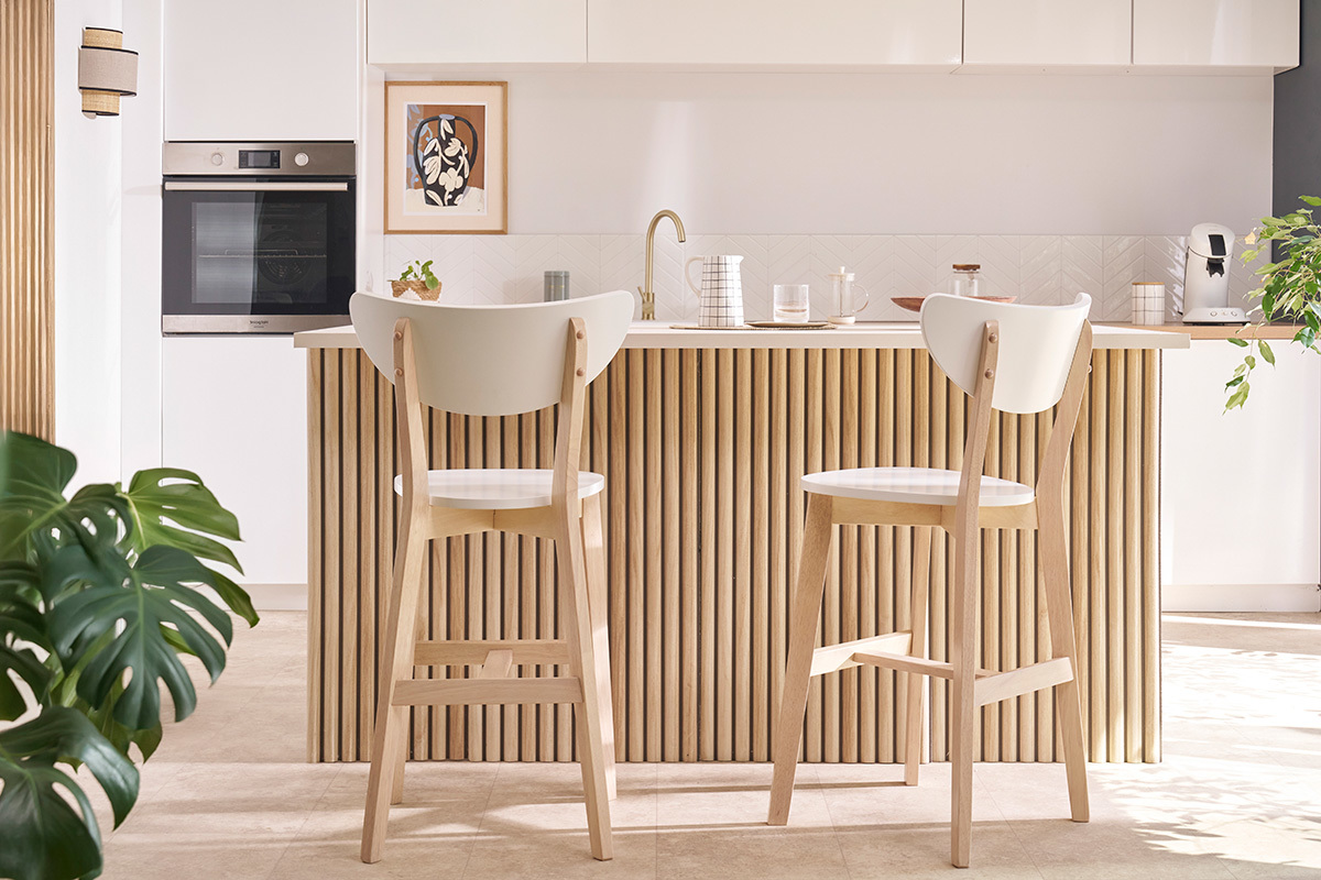 Set di 2 sgabelli da bar scandinavo bianco e legno 65cm LEENA