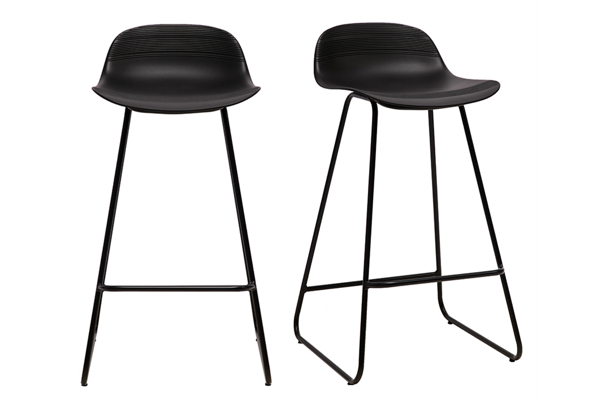 Set di 2 sgabelli da bar sedile nero base nero H65 cm ELLA