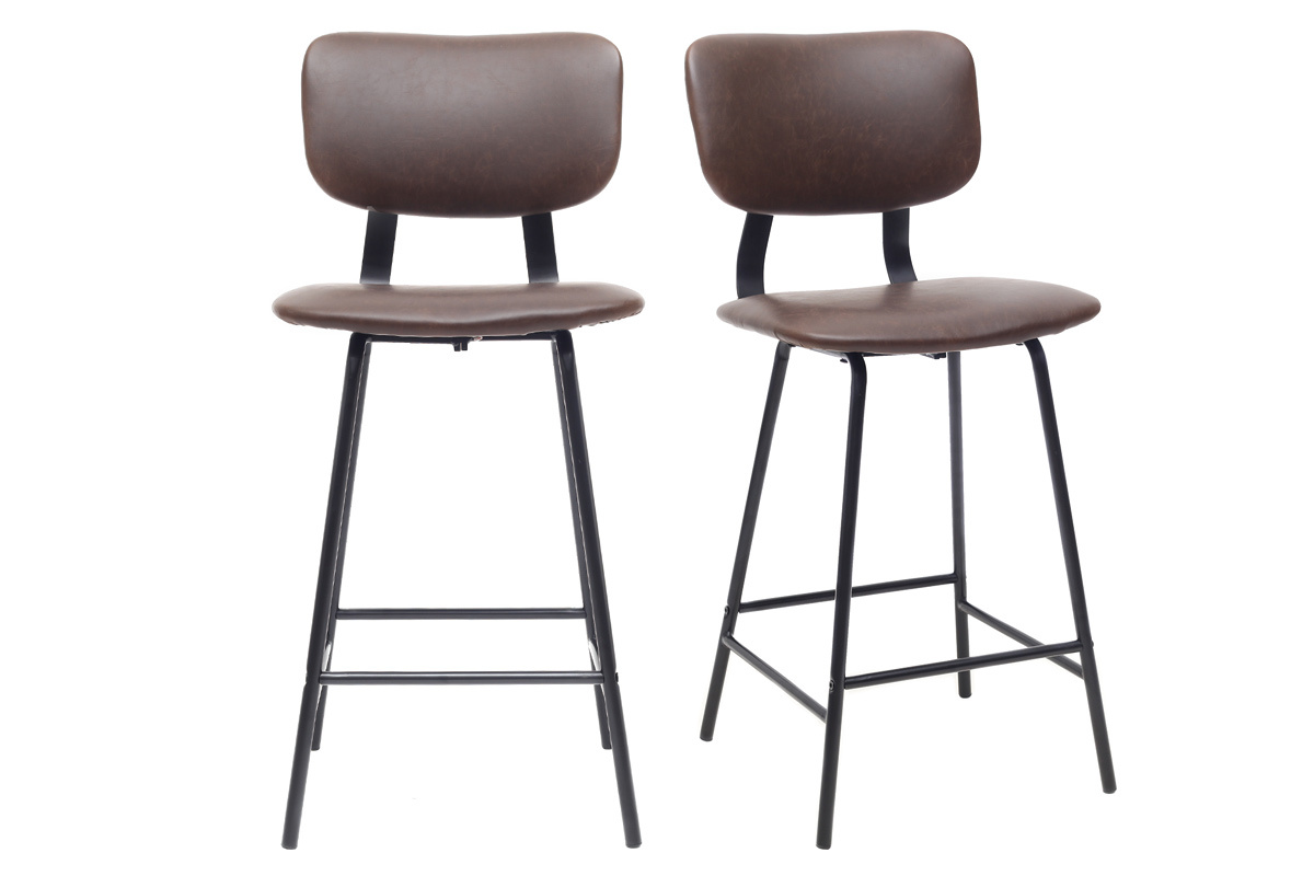 Set di 2 sgabelli da bar vintage marrone con piedi in metallo 65cm LAB