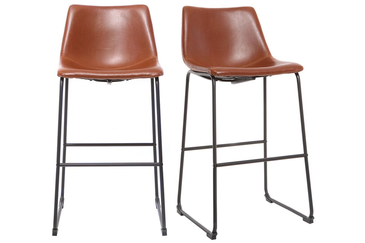 Set di 2 sgabelli da bar vintage PU marrone chiaro 73cm NEW ROCK