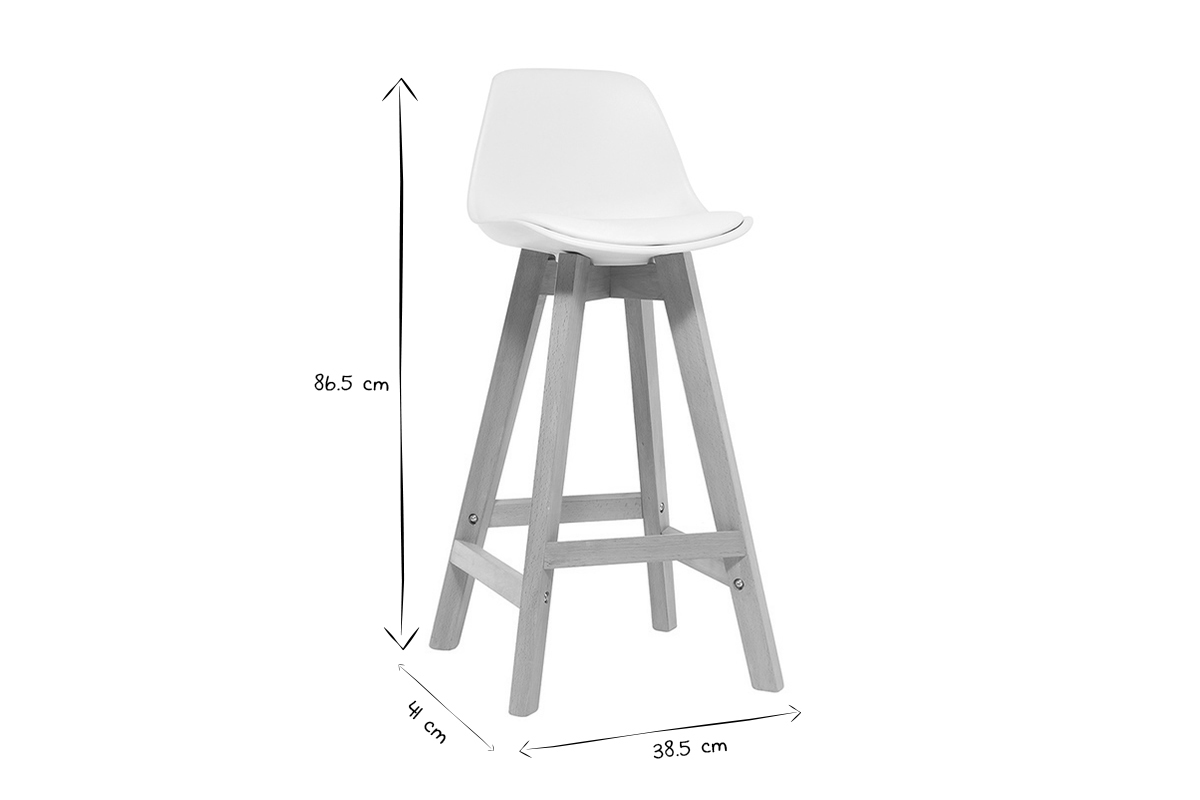 Set di 2 sgabelli design bianco e legno 65cm MINI PAULINE