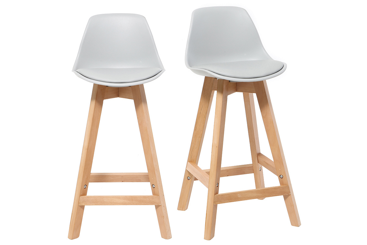Set di 2 sgabelli design grigio chiaro e legno 65cm MINI PAULINE