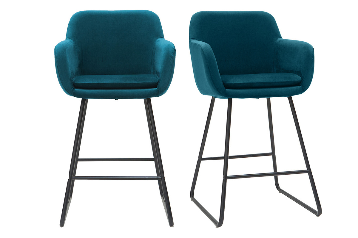 Set di 2 sgabelli in tessuto effetto velluto blu 65 cm AMIKA