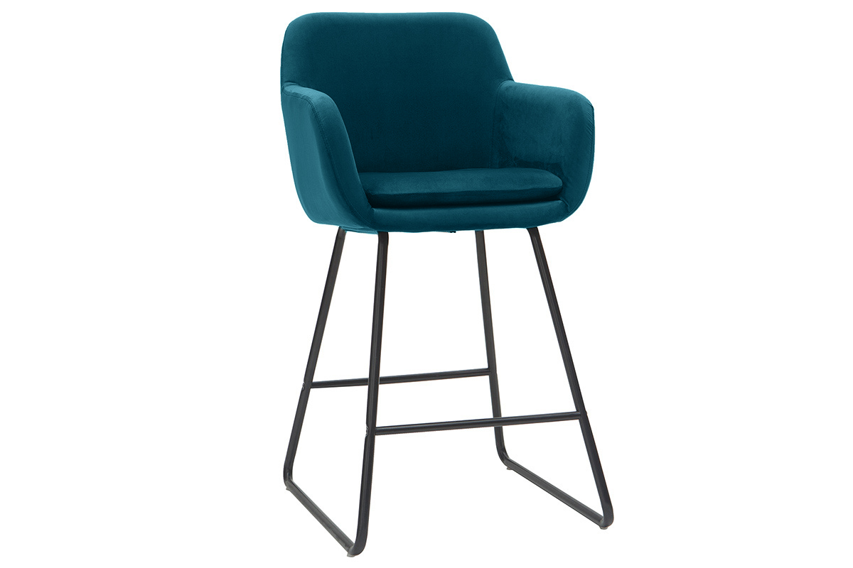 Set di 2 sgabelli in tessuto effetto velluto blu 65 cm AMIKA