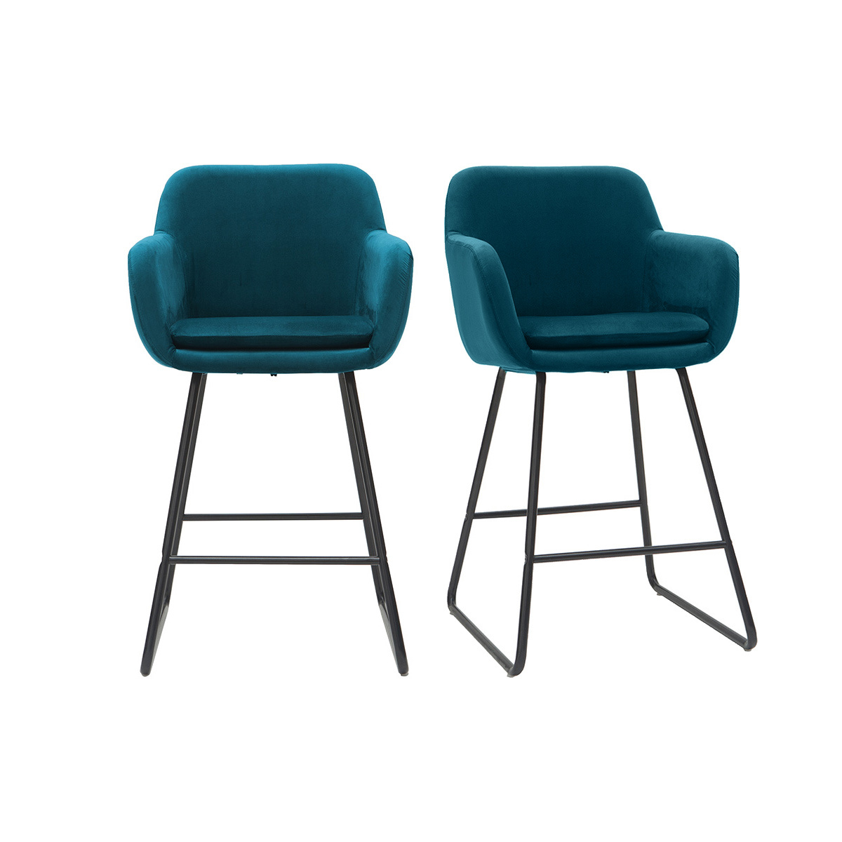 Set di 2 sgabelli in tessuto effetto velluto blu 65 cm AMIKA