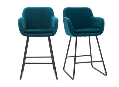 Set di 2 sgabelli in tessuto effetto velluto blu 65 cm AMIKA