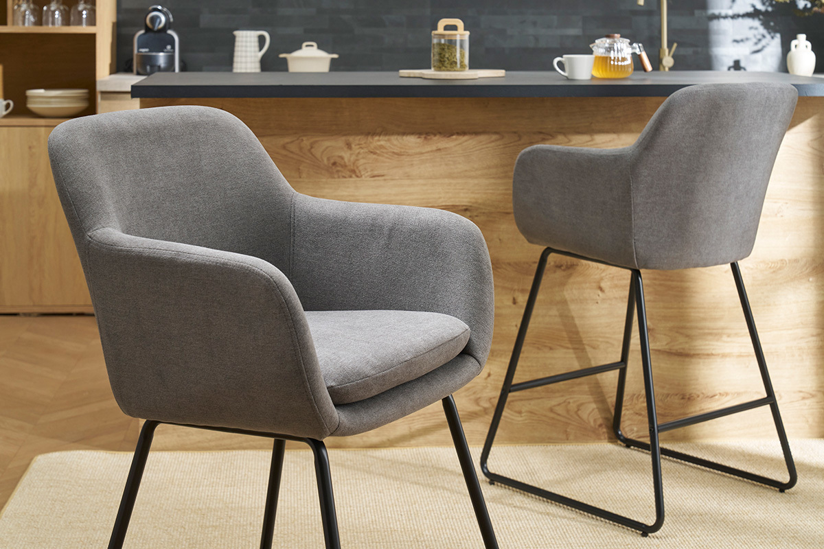 Set di 2 sgabelli in tessuto effetto velluto grigio 65 cm AMIKA