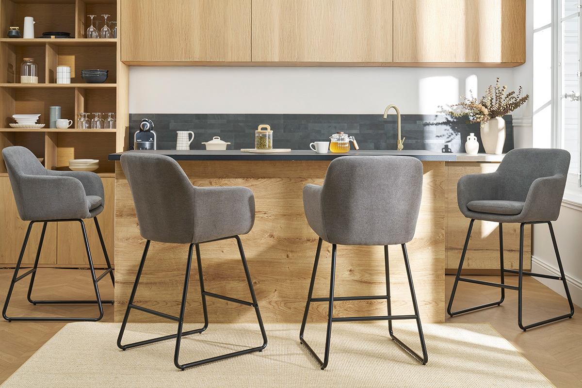 Set di 2 sgabelli in tessuto effetto velluto grigio 65 cm AMIKA