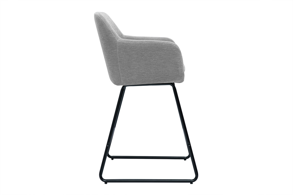 Sgabello da bar grigio AMIKA con base nera, vista laterale.