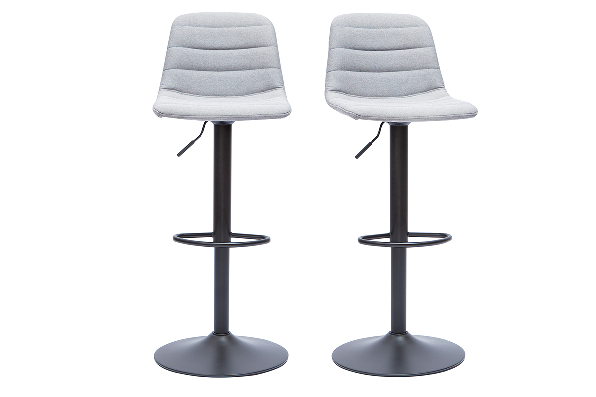 Set di 2 sgabelli regolabili tessuto grigio chiaro base metallo SAURY