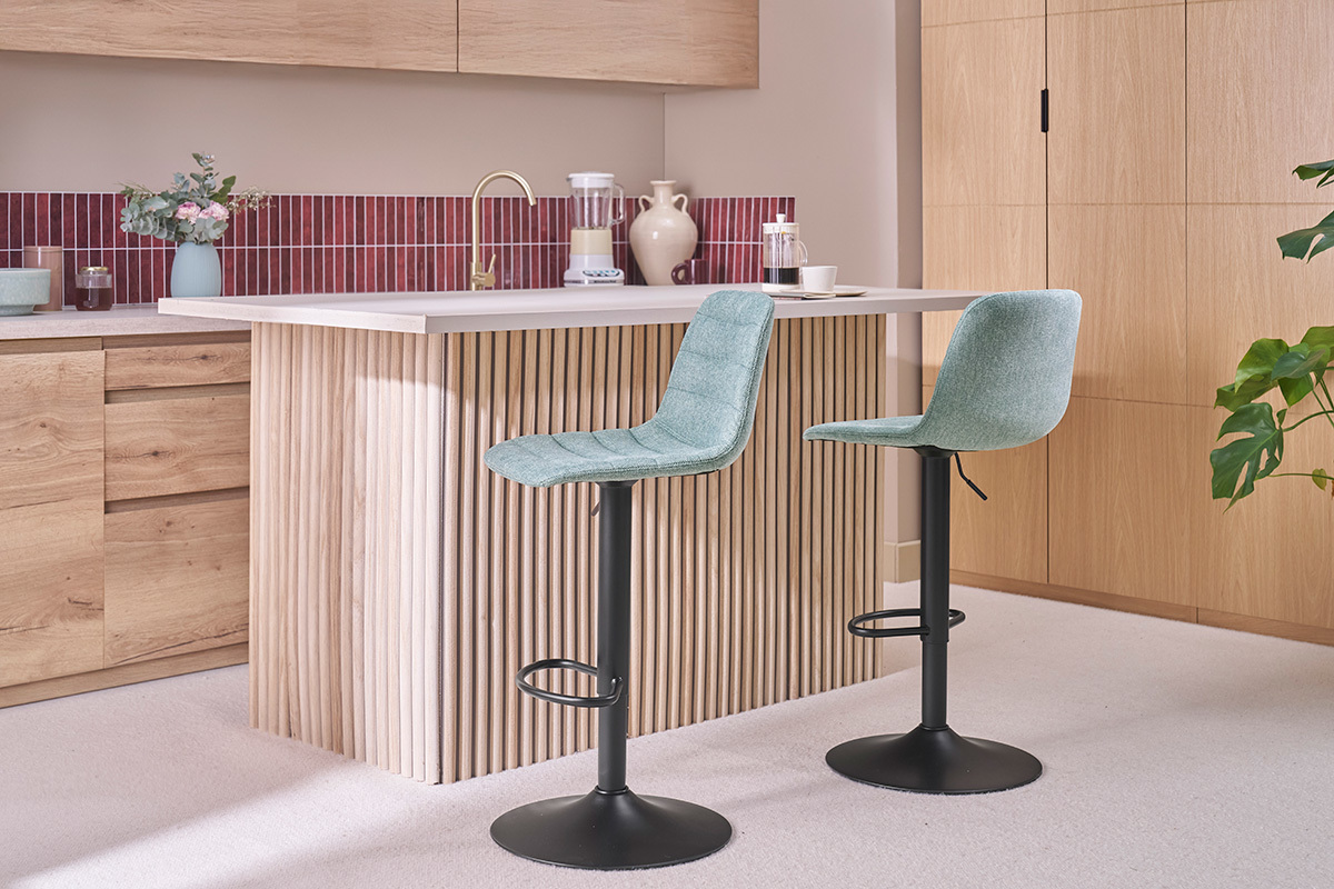 Set di 2 sgabelli regolabili tessuto grigio chiaro base metallo SAURY