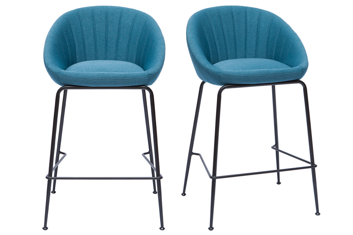 Set di 2 sgabelli tessuto blu anatra base metallo nero 65 cm set di 2 SHERU