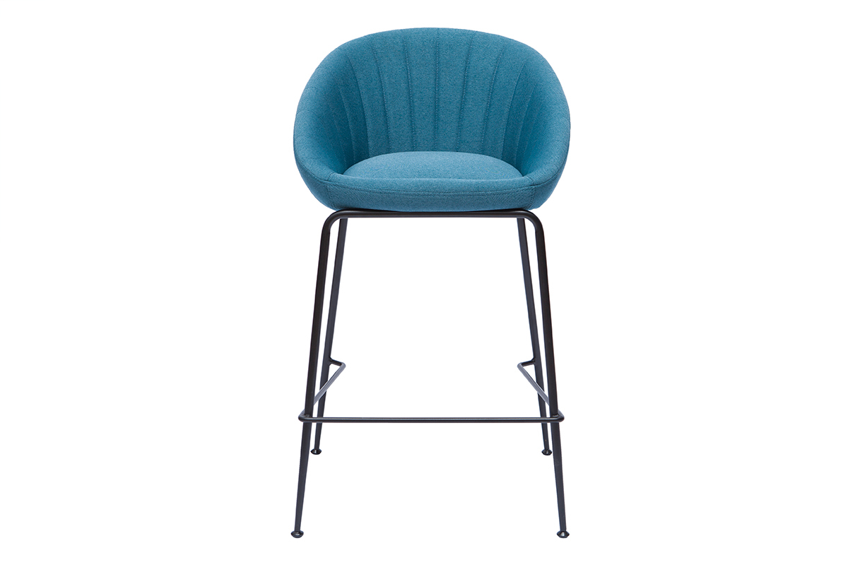 Set di 2 sgabelli tessuto blu anatra base metallo nero 65 cm set di 2 SHERU